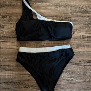 SHEIN One-Shoulder Black and White Bikini Set